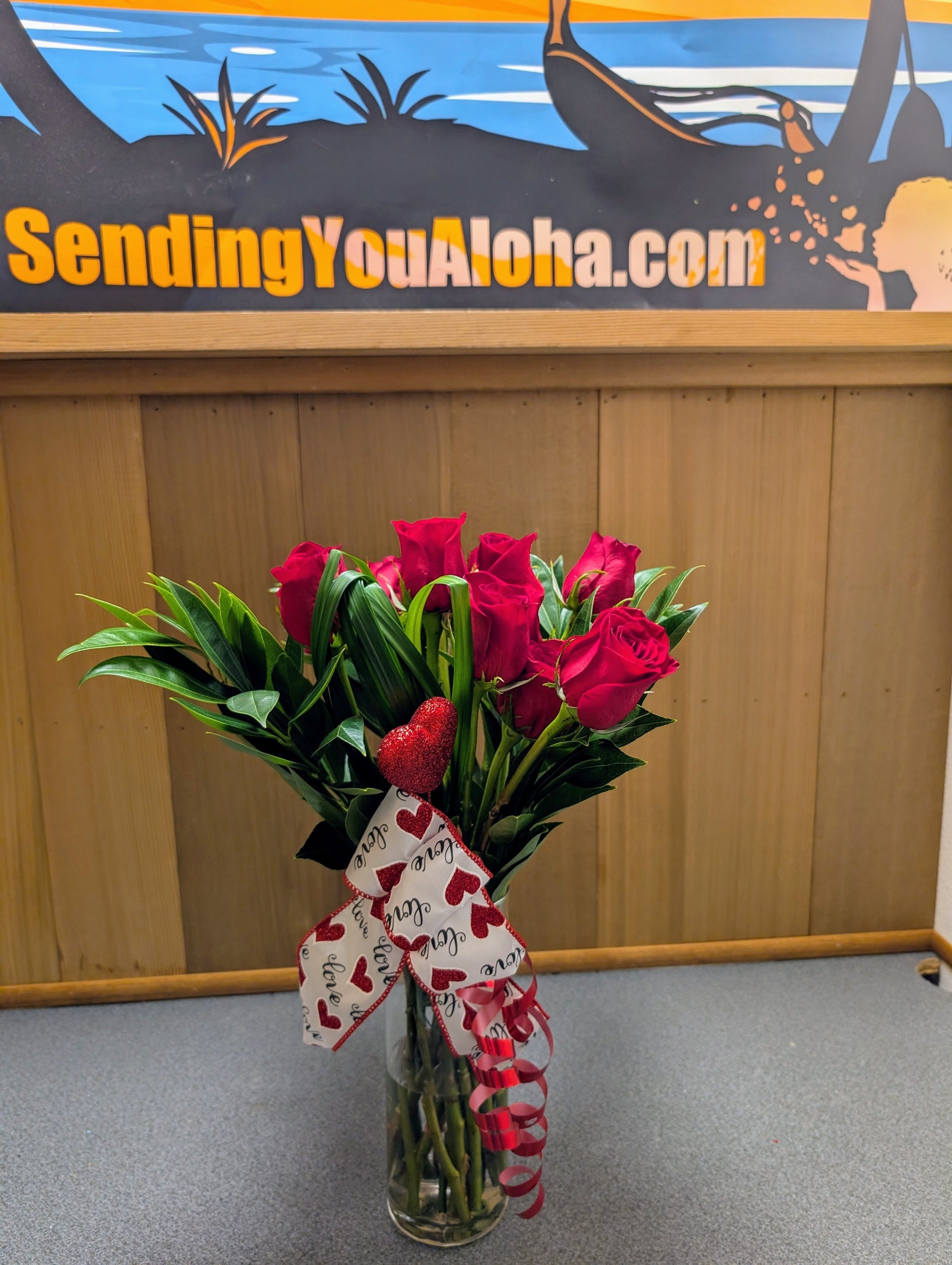 Sending You Aloha Flowers Dozen Red Long Stem Roses - Local Delivery Only