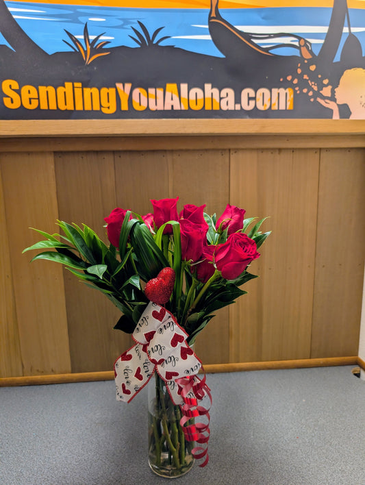 Sending You Aloha Flowers Dozen Red Long Stem Roses - Local Delivery Only