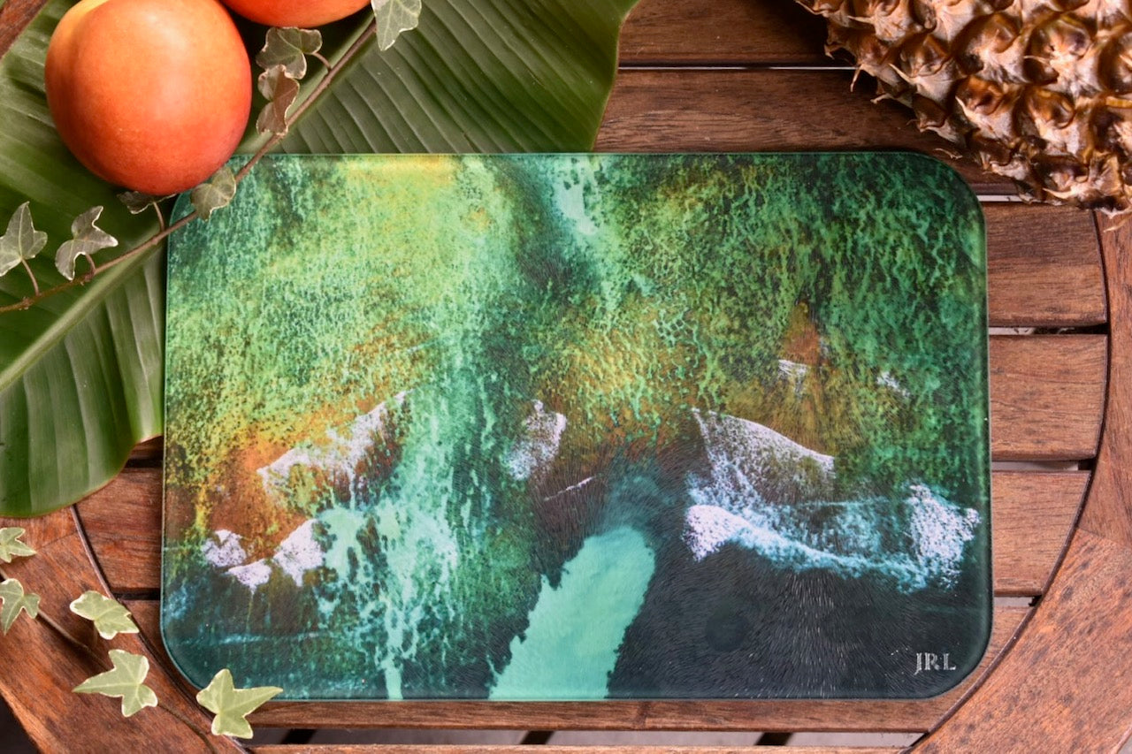 Sending You Aloha aloha at home Glass tabletop cutting board - Emerald Coast of O'ahu