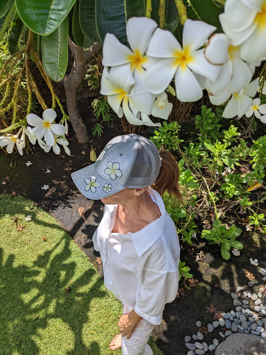 Sending You Aloha aloha at home Hand painted sparkling plumeria hat