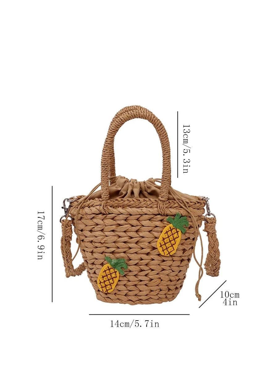Sending You Aloha aloha at home Pineapple Detail Drawstring Straw Bag