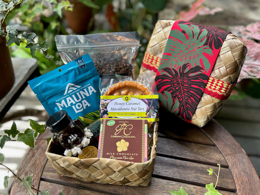 Sending You Aloha Food Gift Baskets Gift box lauhala woven with local snack variety - Monstera Collection