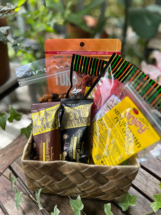 Sending You Aloha Food Gift Baskets Lauhala Gift Box lauhala with local snacks