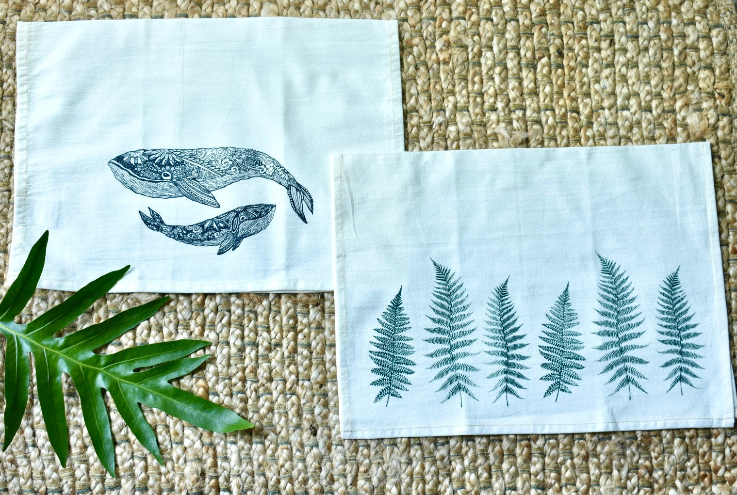 Sending You Aloha Kitchen Towels Tea Towel  Fern Print Organic Cotton